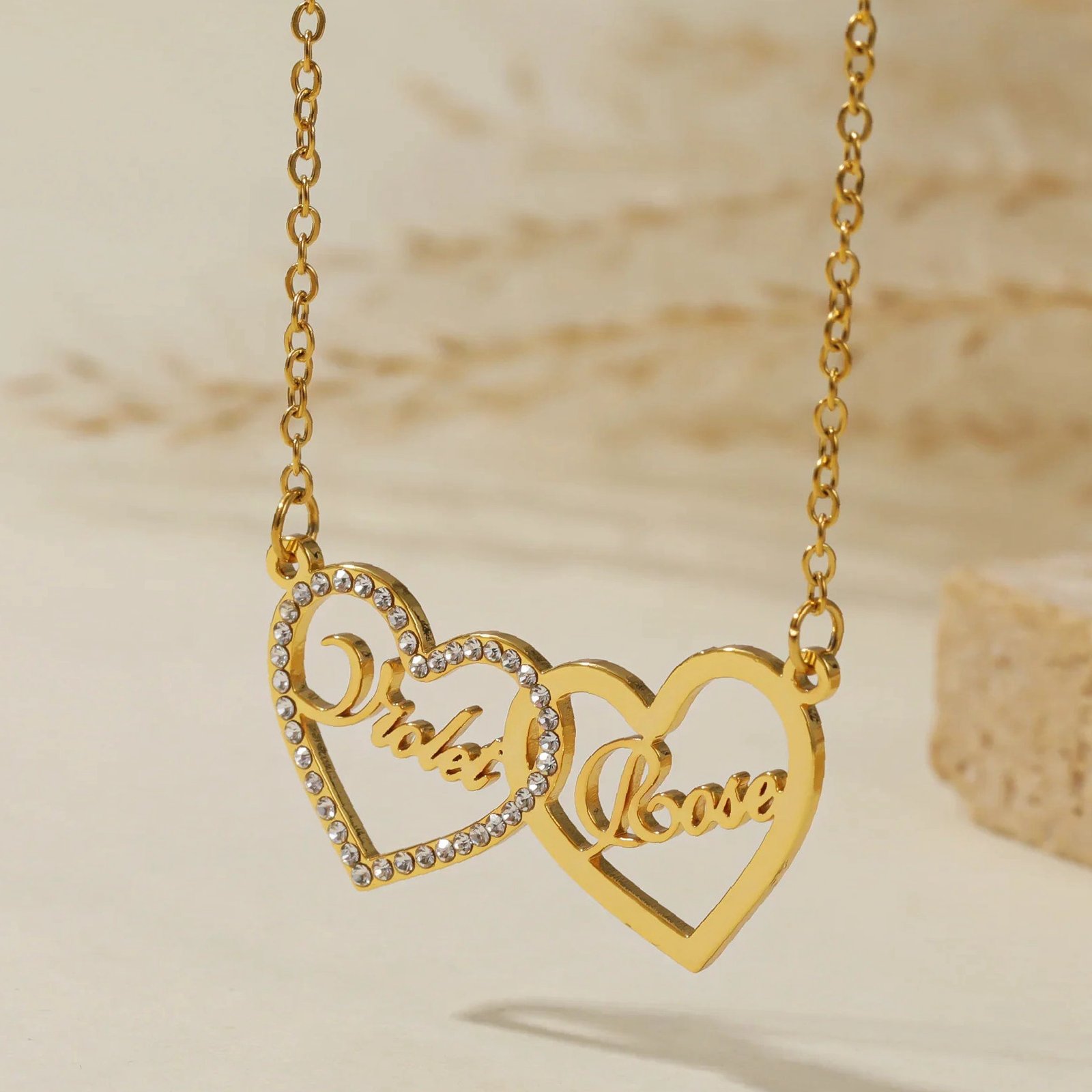 Eng ravely Iced Heart Double Name Necklace - Image 3