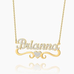 Iced Heart Name Necklace | Custom 18K Gold Plated Name Necklace - Engravely