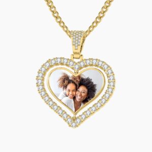 Eng ravely Iced Heart Spinning Photo Pendant