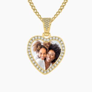 Eng ravely Iced Heart Photo Pendant with Engrave
