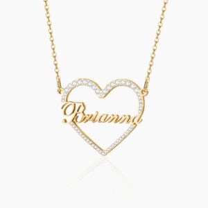 Iced Heart Shape Name Necklace | Custom Premium Metal Alloy Name Necklace - Engravely
