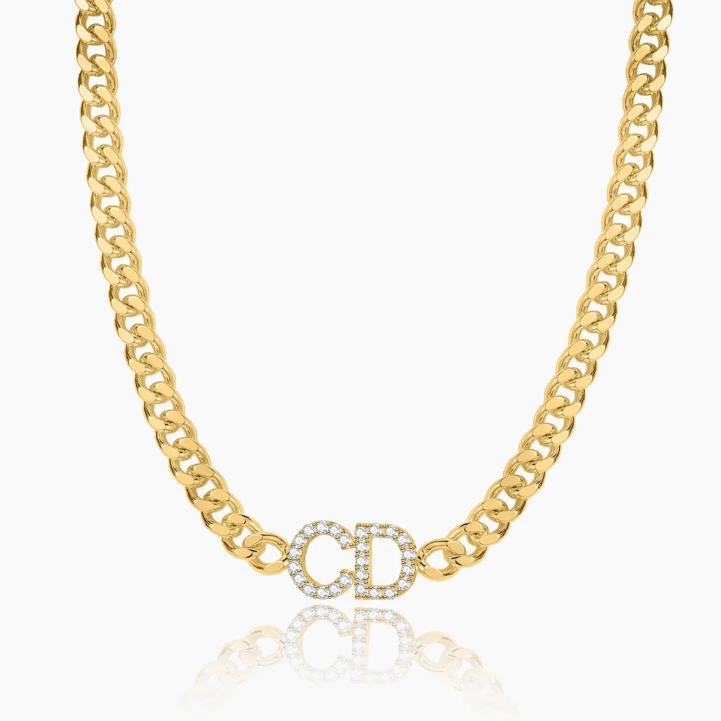 Iced Initials Necklace w/ Cuban Chain | Custom 18K Gold Plated Name Necklace - Engravely