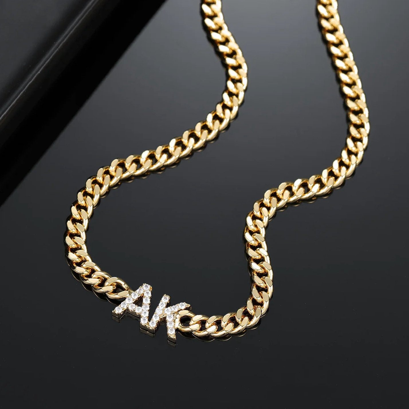 Iced Initials Necklace w/ Cuban Chain | Custom 18K Gold Plated Name Necklace - Engravely - Image 5