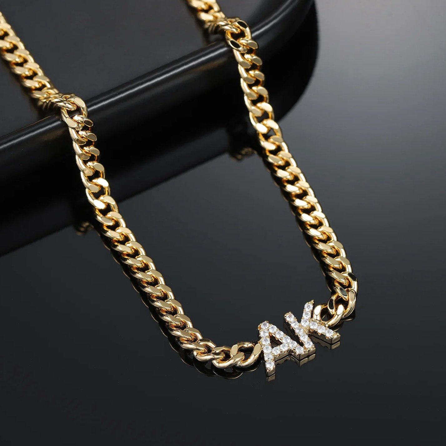 Iced Initials Necklace w/ Cuban Chain | Custom 18K Gold Plated Name Necklace - Engravely - Image 7
