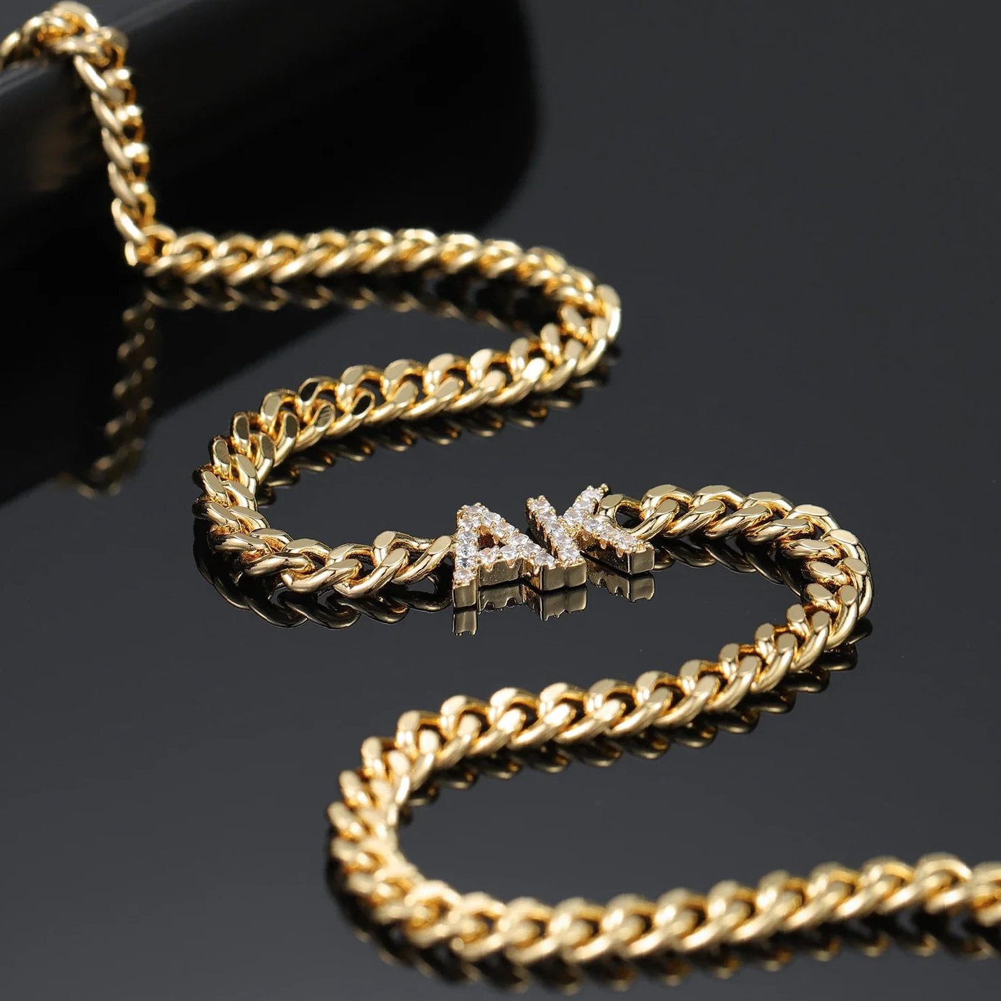 Iced Initials Necklace w/ Cuban Chain | Custom 18K Gold Plated Name Necklace - Engravely - Image 8