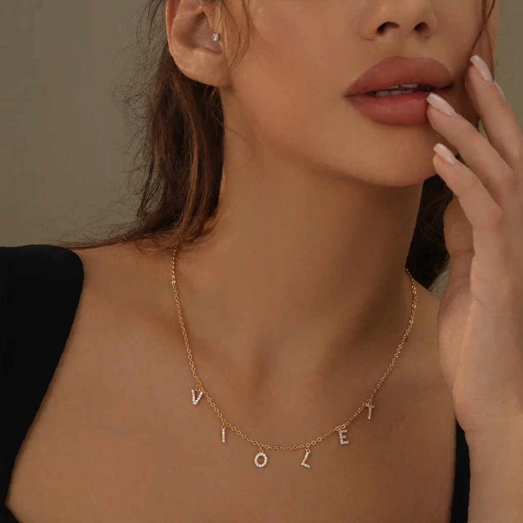 Iced Letter Name Choker Necklace | Custom Premium Metal Alloy Name Necklace - Engravely - Image 2