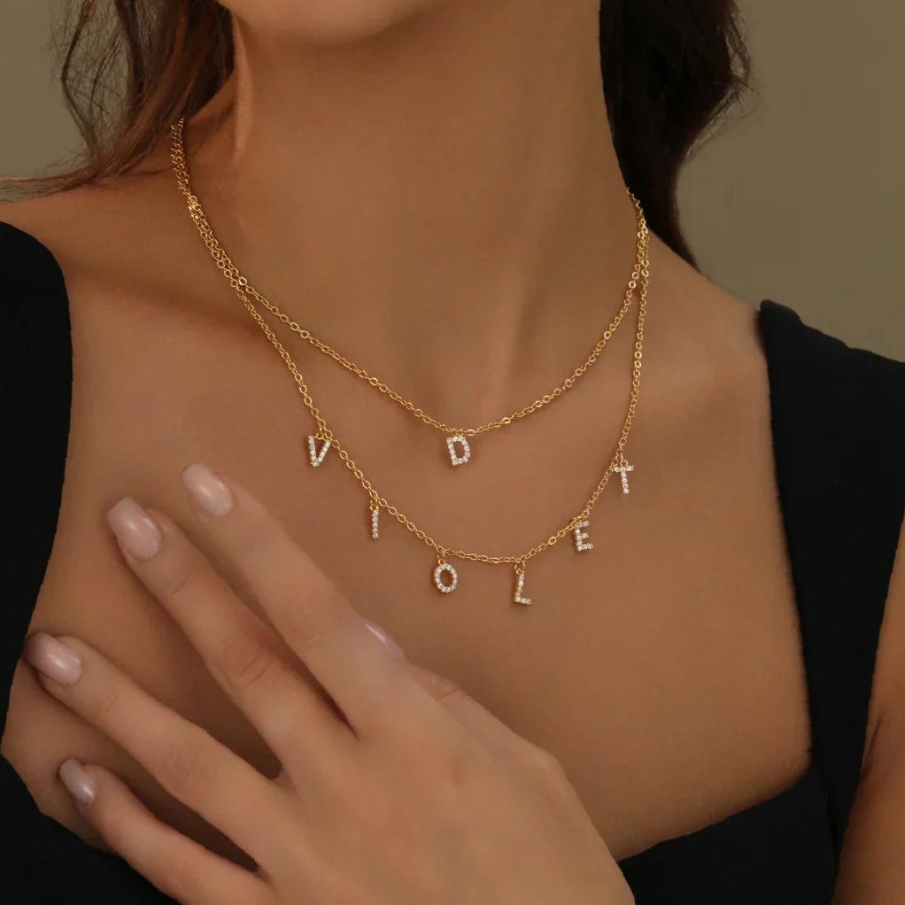 Iced Letter Name Choker Necklace | Custom Premium Metal Alloy Name Necklace - Engravely - Image 3