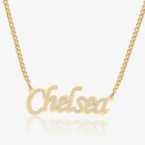Iced Name Necklace w/ Cuban Chain | Custom Stainless Steel Name Necklace - Engravely