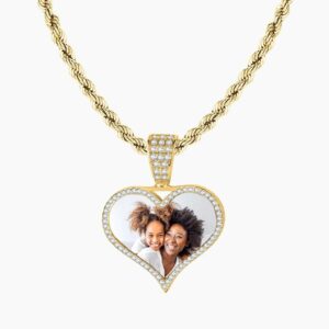 Iced Photo Pendant w/ Rope Chain | Custom 18K Gold Plated Name Necklace - Engravely