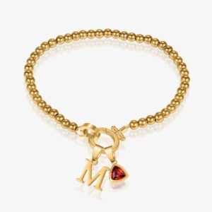 Eng ravely Initial Birthstone with Beaded Bracelet
