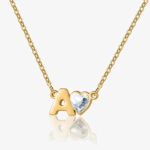 Eng ravely Initial Heart Birthstone Necklace