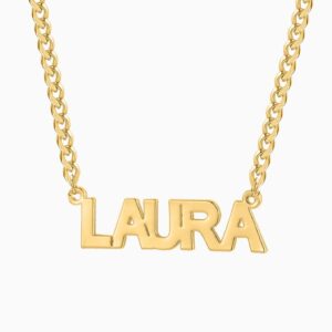 Block Name Necklace w/ Cuban Chain | Kids Custom Stainless Steel Jewelry - Engravely