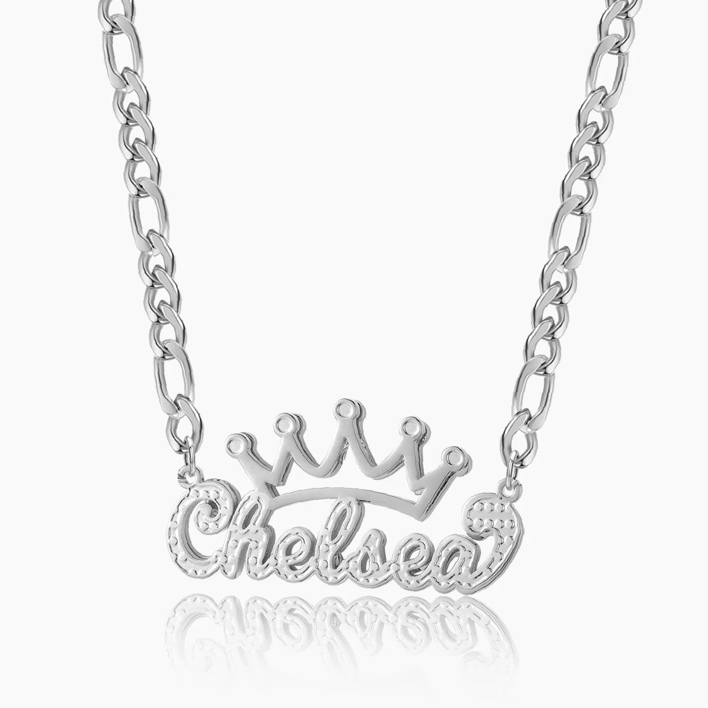 Double Plated Crown Name Necklace w/ Figaro Chain | Kids Custom 18K Gold Plated Jewelry - Engravely - Image 6