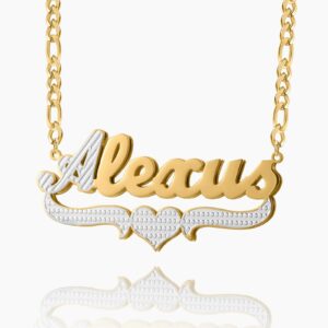 Double Plated Script Name Necklace w/ Figaro Chain | Kids Custom 18K Gold Plated Jewelry - Engravely