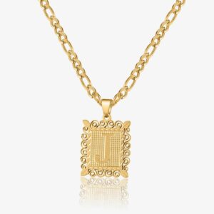 Embossed Initial Necklace w/ Figaro Chain | Kids Custom Premium Metal Alloy Jewelry - Engravely