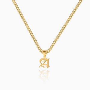 Gothic Letter Necklace w/ Cuban Chain | Kids Custom Stainless Steel Jewelry - Engravely
