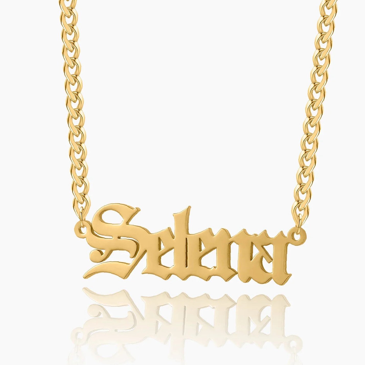 Gothic Name Necklace w/ Cuban Chain | Kids Custom Stainless Steel Jewelry - Engravely