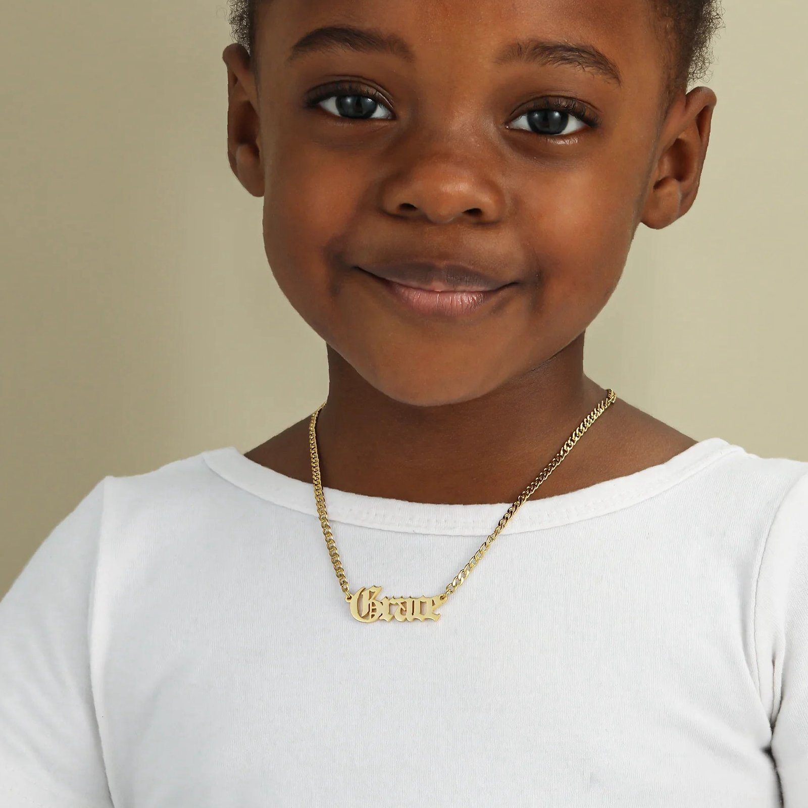 Gothic Name Necklace w/ Cuban Chain | Kids Custom Stainless Steel Jewelry - Engravely - Image 2