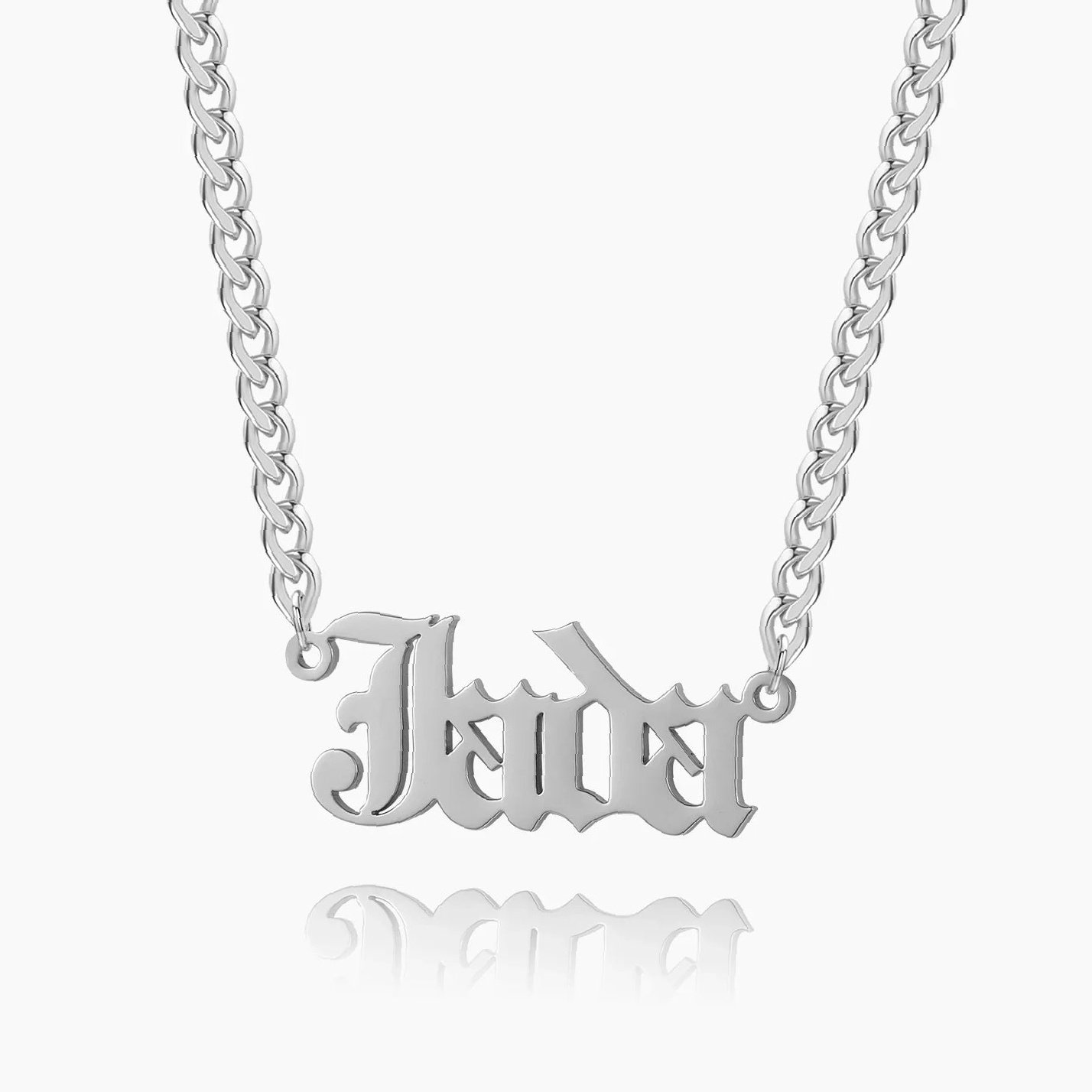 Gothic Name Necklace w/ Cuban Chain | Kids Custom Stainless Steel Jewelry - Engravely - Image 3