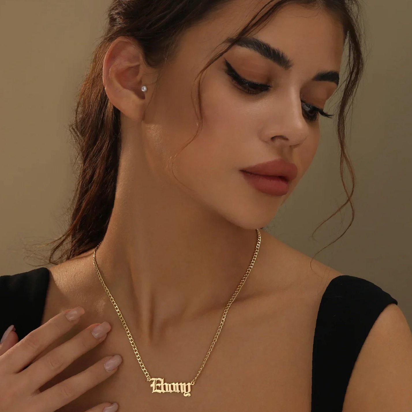 Gothic Name Necklace w/ Cuban Chain | Kids Custom Stainless Steel Jewelry - Engravely - Image 6