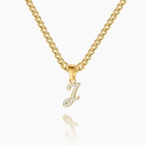 Script Iced Letter Necklace | Kids Custom Premium Metal Alloy Jewelry - Engravely