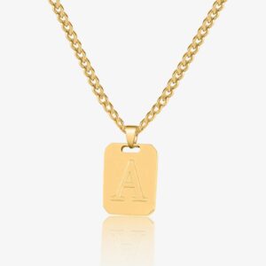 Minimal Initial Pendant Necklace w/ Cuban Chain | Custom Stainless Steel Name Necklace - Engravely