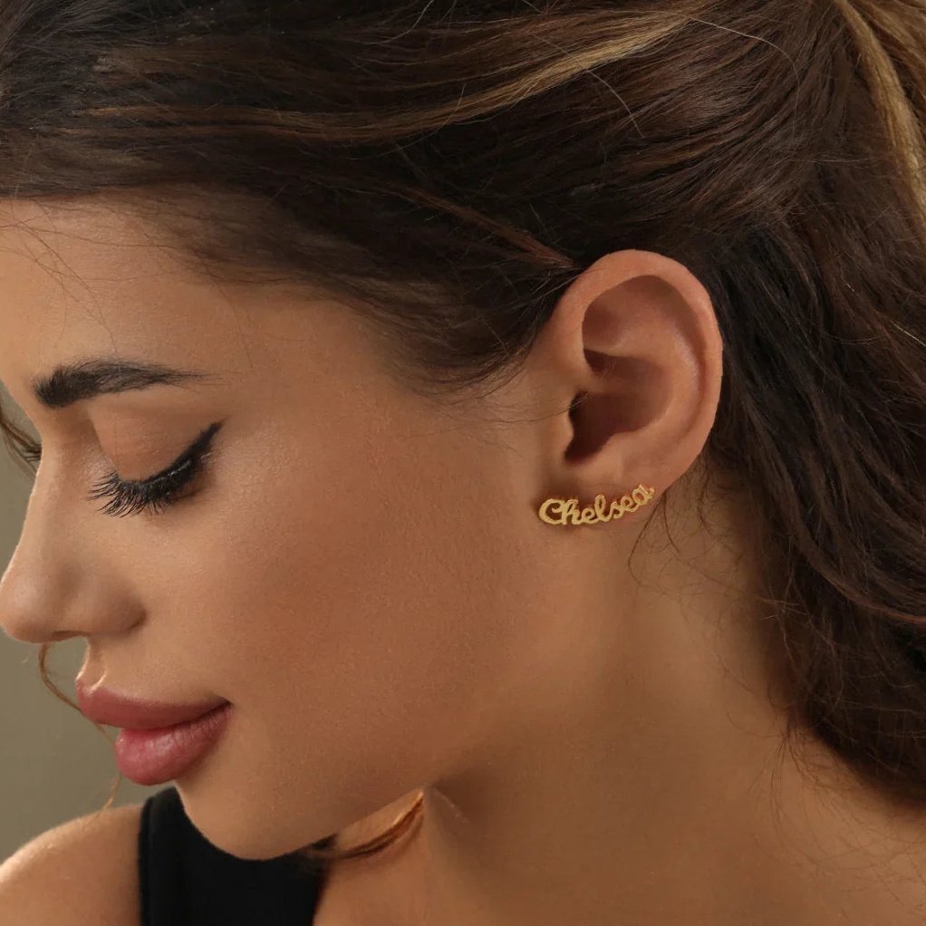 Name Stud Earrings | Custom Premium Metal Alloy Earrings - Engravely - Image 2
