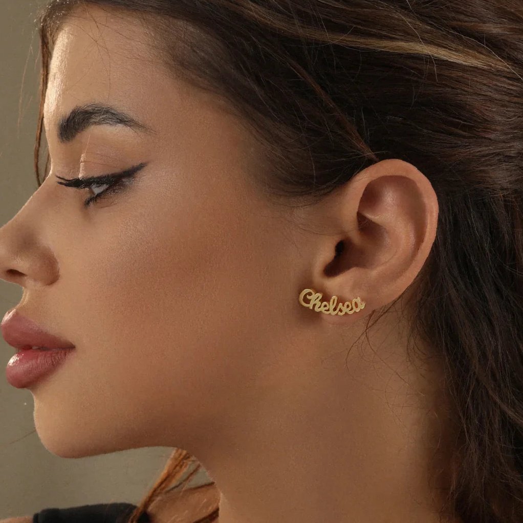 Name Stud Earrings | Custom Premium Metal Alloy Earrings - Engravely - Image 4