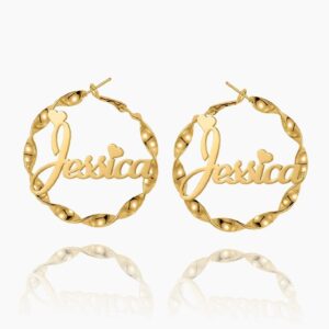 Name Twirl Hoop Earrings | Custom Premium Metal Alloy Earrings - Engravely