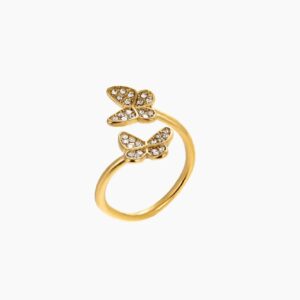 Open Iced Butterfly Ring | Custom Premium Metal Alloy Ring - Engravely