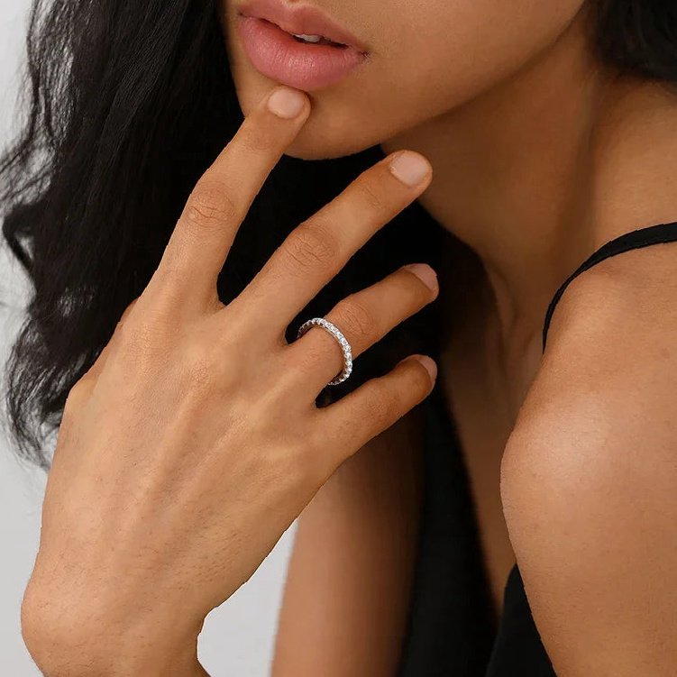 Pave Round Cut Moissanite Eternity Band | Engravely Custom Premium Metal Alloy Jewelry - Image 5