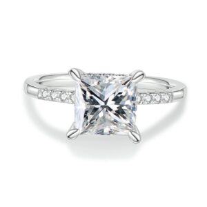 Princess Cut Moissanite Engagement Ring With Halo | Custom Premium Metal Alloy Ring - Engravely