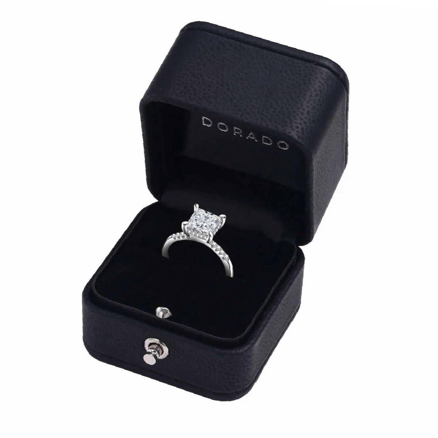 Princess Cut Moissanite Engagement Ring With Halo | Custom Premium Metal Alloy Ring - Engravely - Image 2