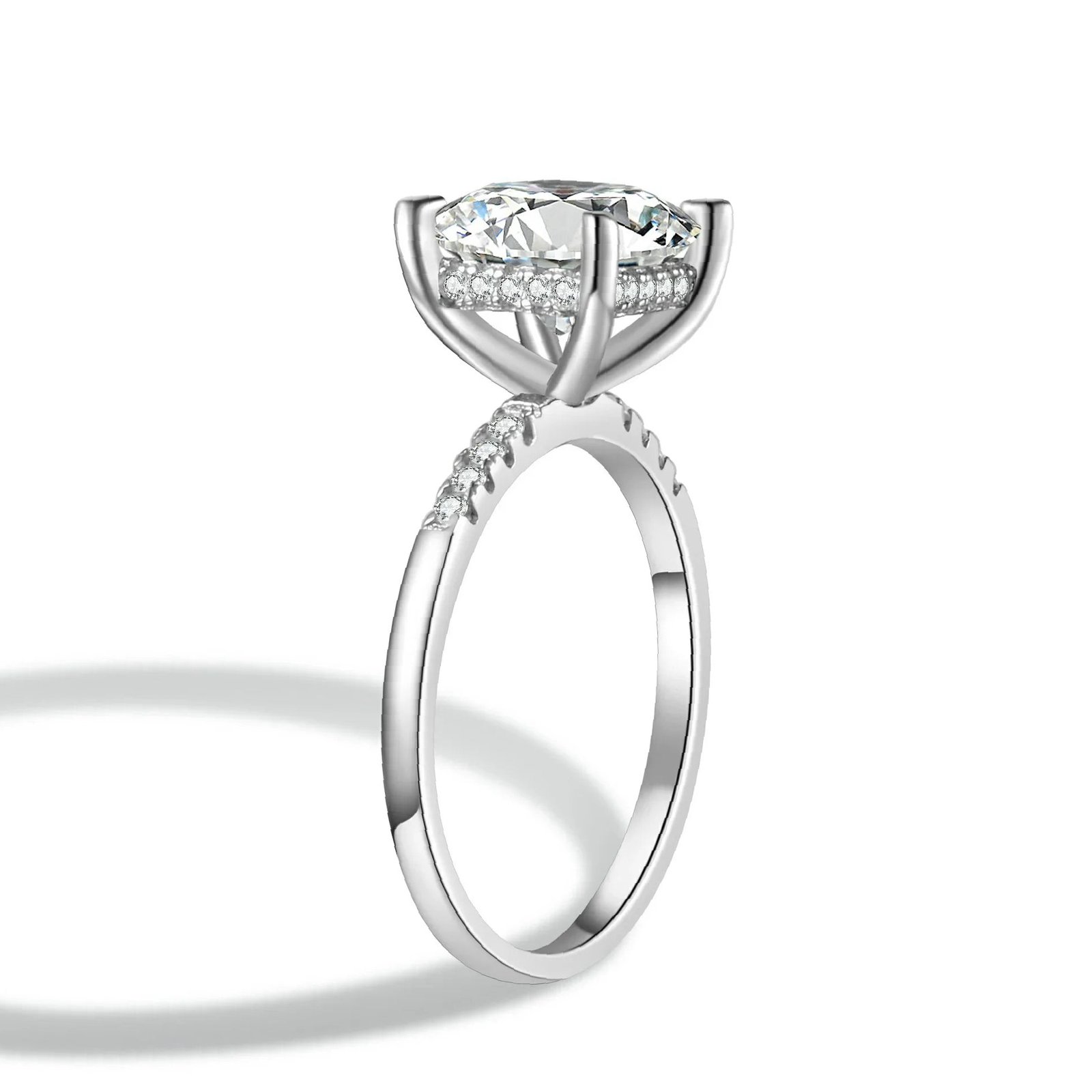 Princess Cut Moissanite Engagement Ring With Halo | Custom Premium Metal Alloy Ring - Engravely - Image 5