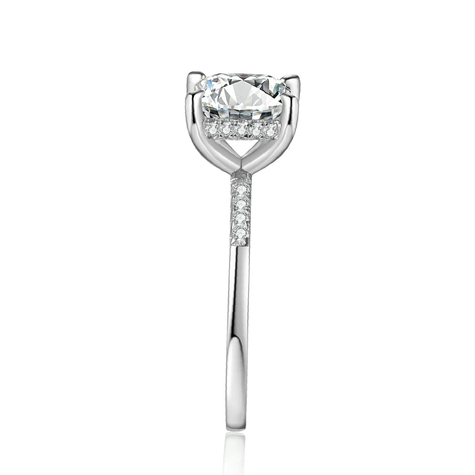 Princess Cut Moissanite Engagement Ring With Halo | Custom Premium Metal Alloy Ring - Engravely - Image 7