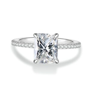 Radiant Cut Moissanite Engagement Ring With Eternity Band | Custom Premium Metal Alloy Ring - Engravely