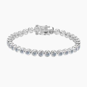 Round Bezel Tennis Chain Bracelet | Custom Premium Metal Alloy Name Necklace - Engravely