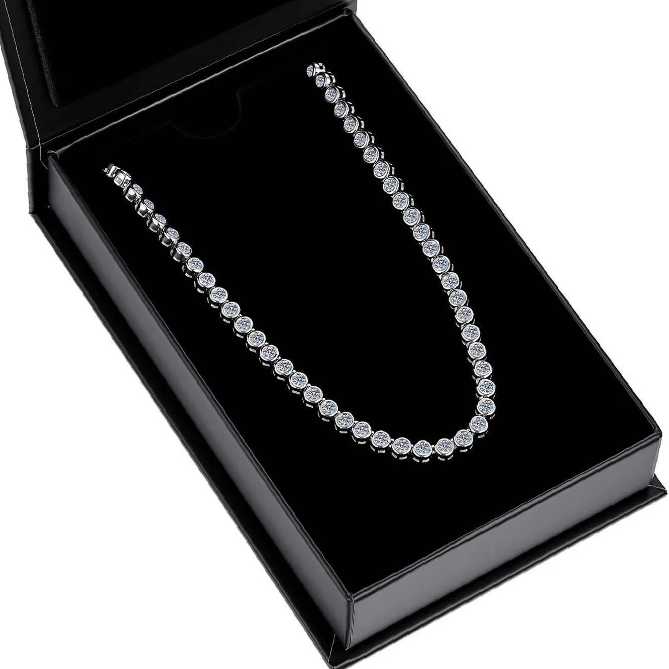 Round Bezel Tennis Chain Necklace | Custom Premium Metal Alloy Name Necklace - Engravely - Image 3