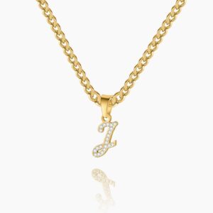 Script Iced Letter Necklace | Custom Premium Metal Alloy Name Necklace - Engravely