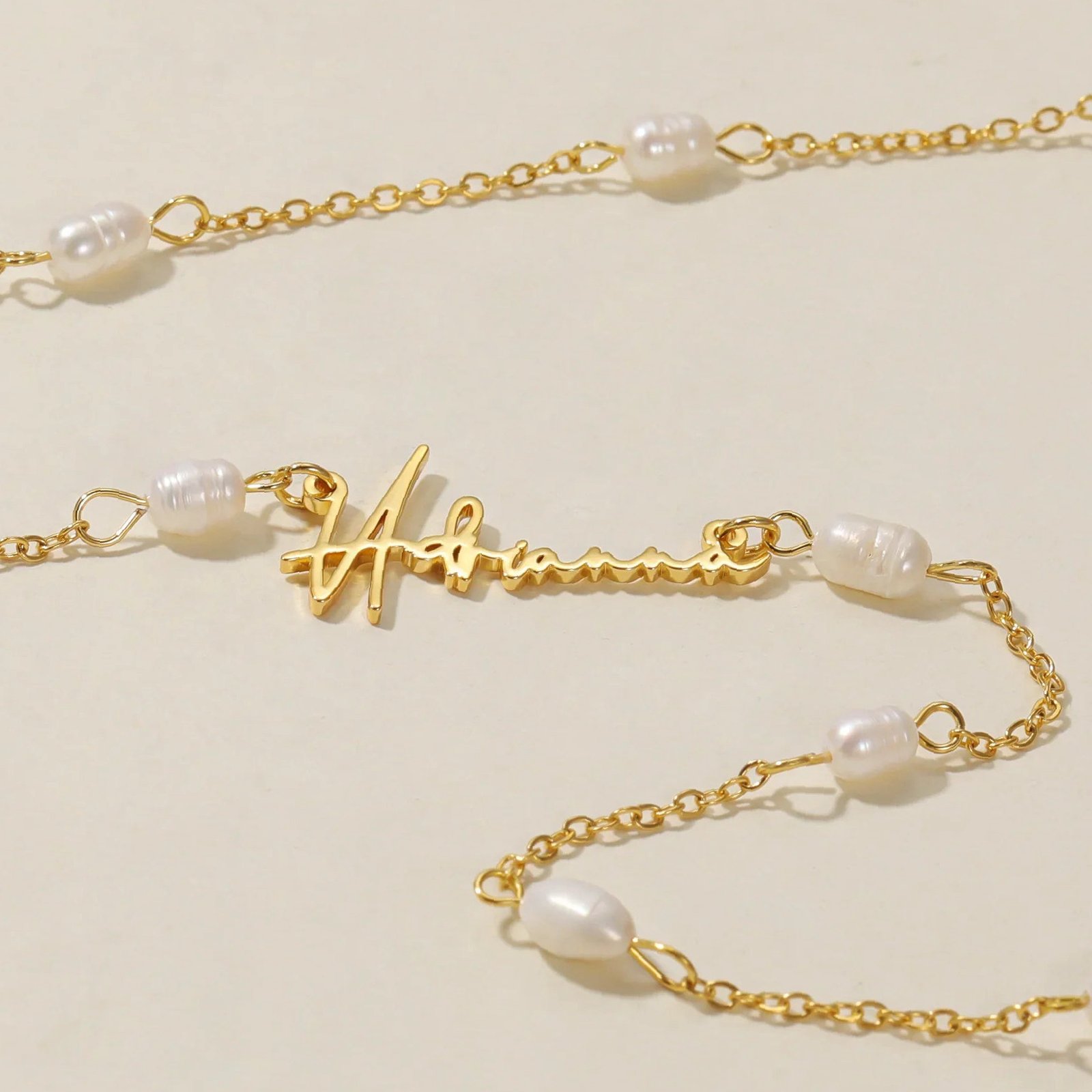 Script Name Necklace w/ Pearl Link Chain | Custom Premium Metal Alloy Name Necklace - Engravely - Image 4