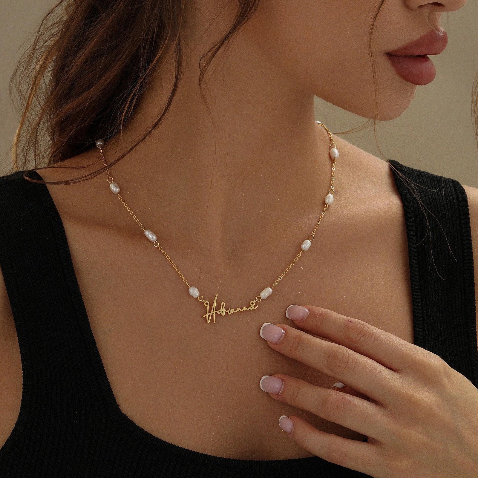 Script Name Necklace w/ Pearl Link Chain | Custom Premium Metal Alloy Name Necklace - Engravely - Image 5