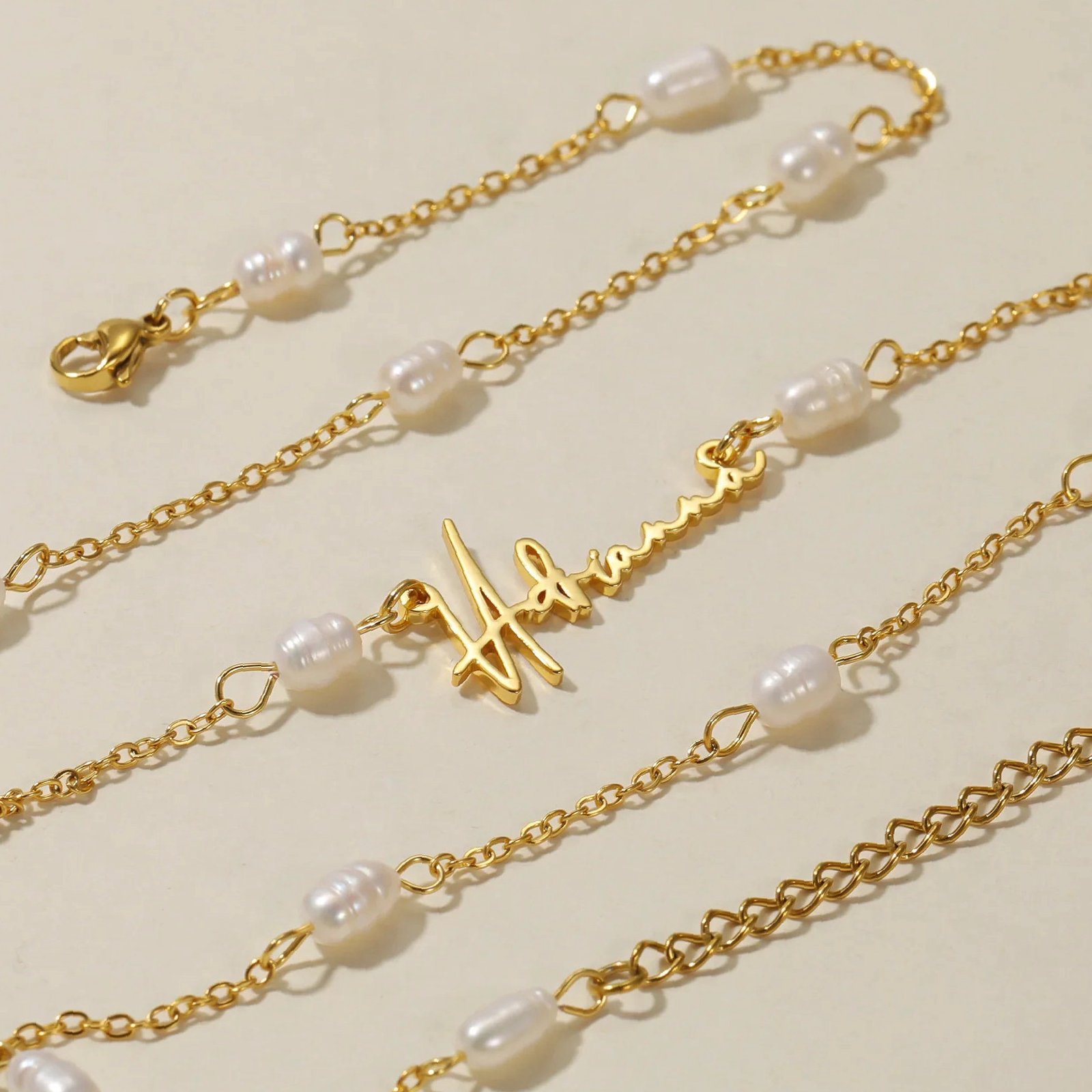 Script Name Necklace w/ Pearl Link Chain | Custom Premium Metal Alloy Name Necklace - Engravely - Image 6
