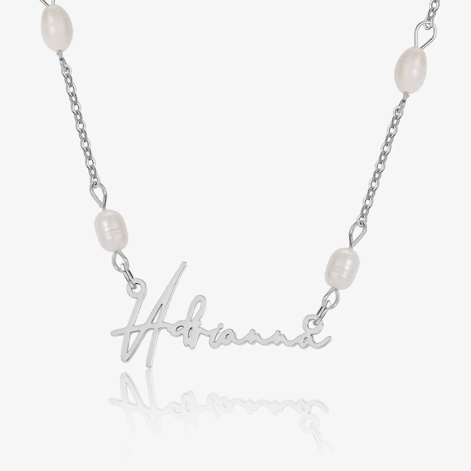 Script Name Necklace w/ Pearl Link Chain | Custom Premium Metal Alloy Name Necklace - Engravely - Image 7