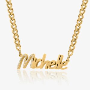 Thick Nameplate Necklace w/ Cuban Chain | Custom Stainless Steel Name Necklace - Engravely