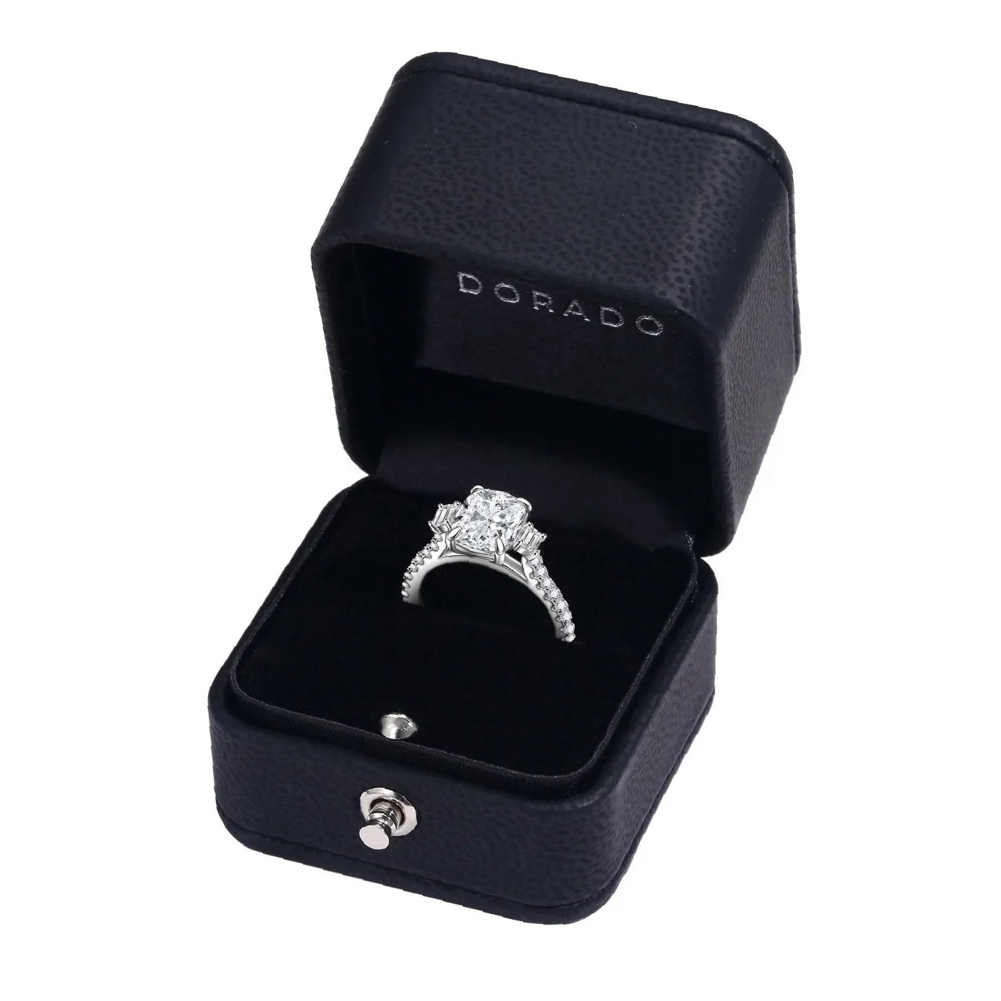 Three Stone Cushion Moissanite Engagement Ring | Custom Premium Metal Alloy Ring - Engravely - Image 2