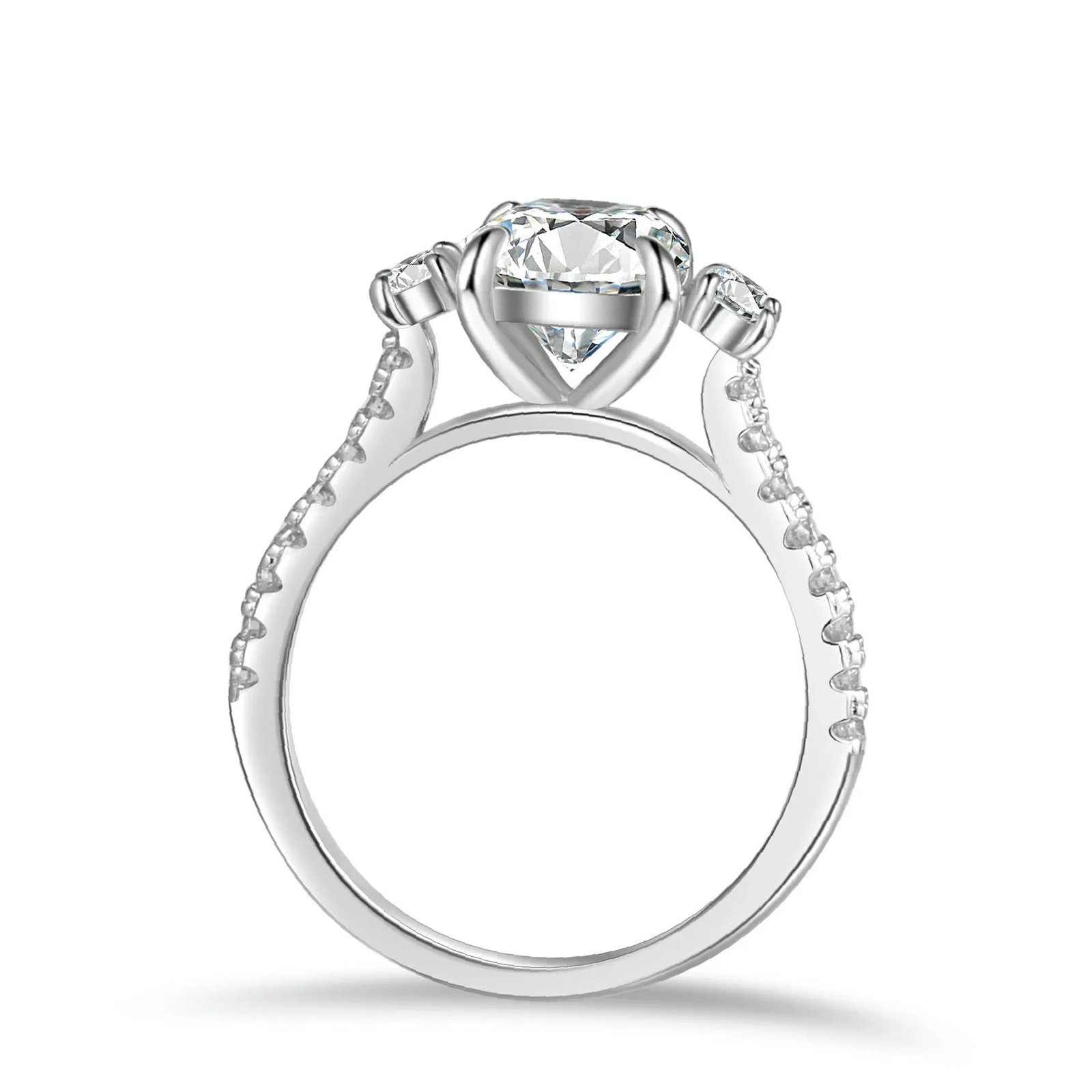 Three Stone Cushion Moissanite Engagement Ring | Custom Premium Metal Alloy Ring - Engravely - Image 5