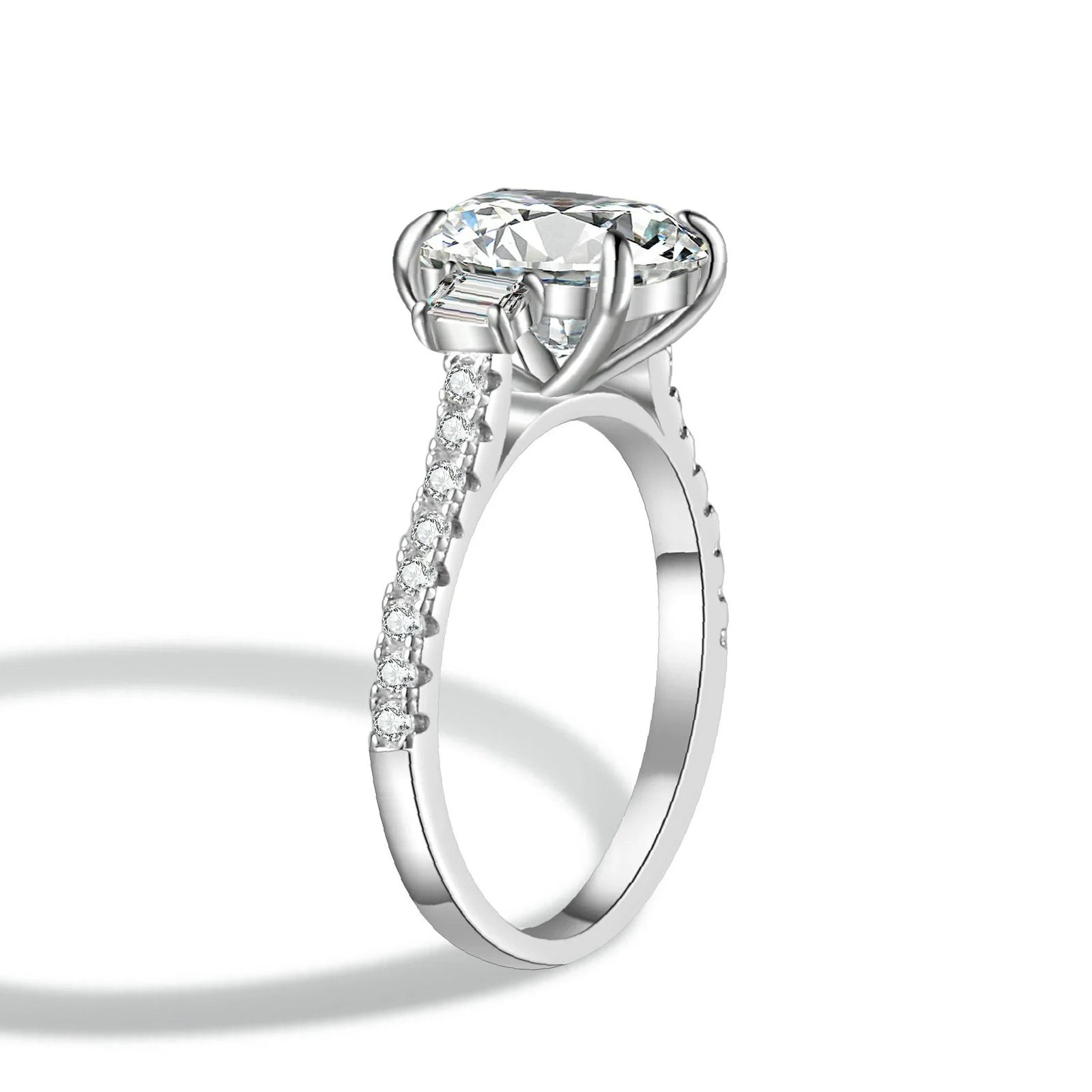 Three Stone Cushion Moissanite Engagement Ring | Custom Premium Metal Alloy Ring - Engravely - Image 7