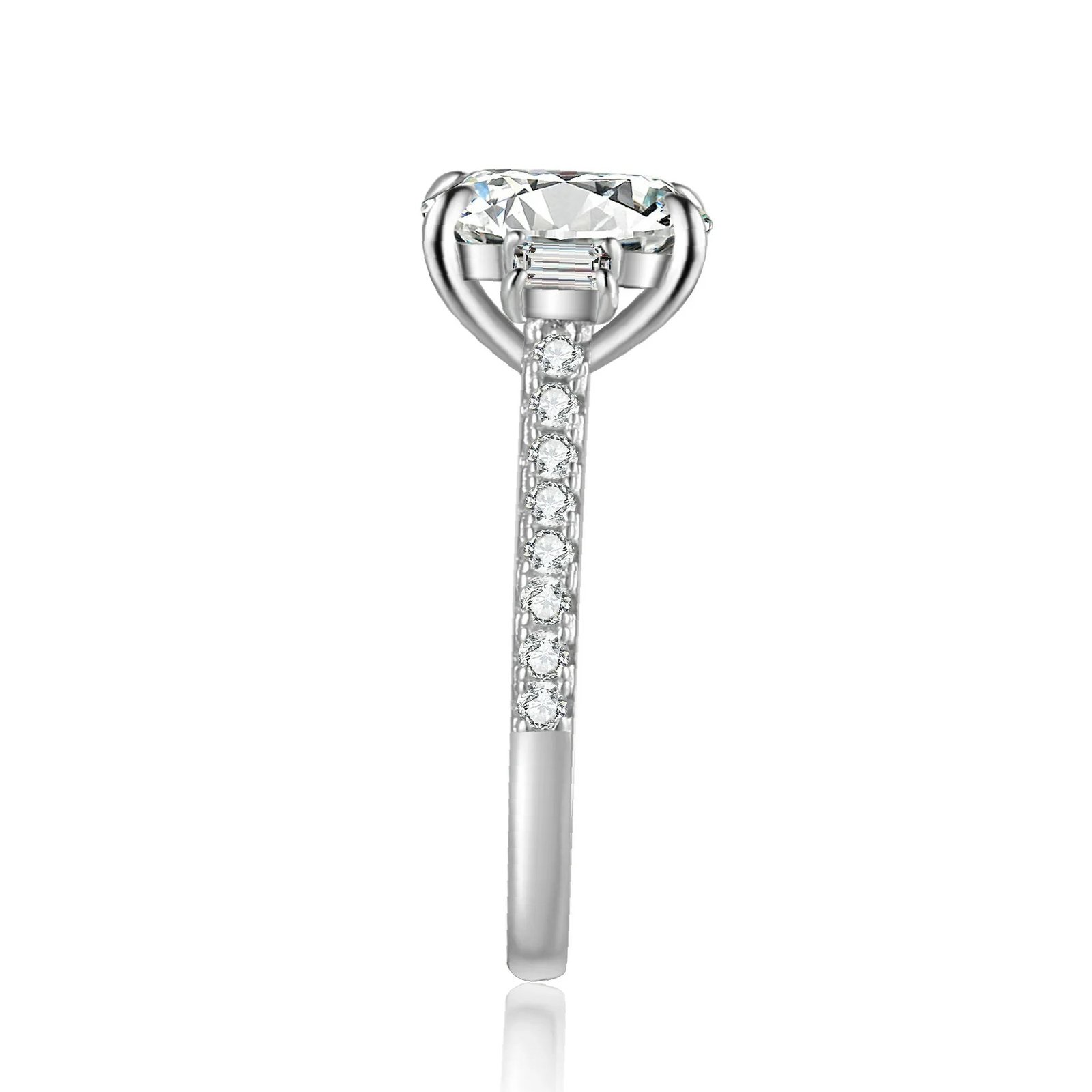 Three Stone Cushion Moissanite Engagement Ring | Custom Premium Metal Alloy Ring - Engravely - Image 8