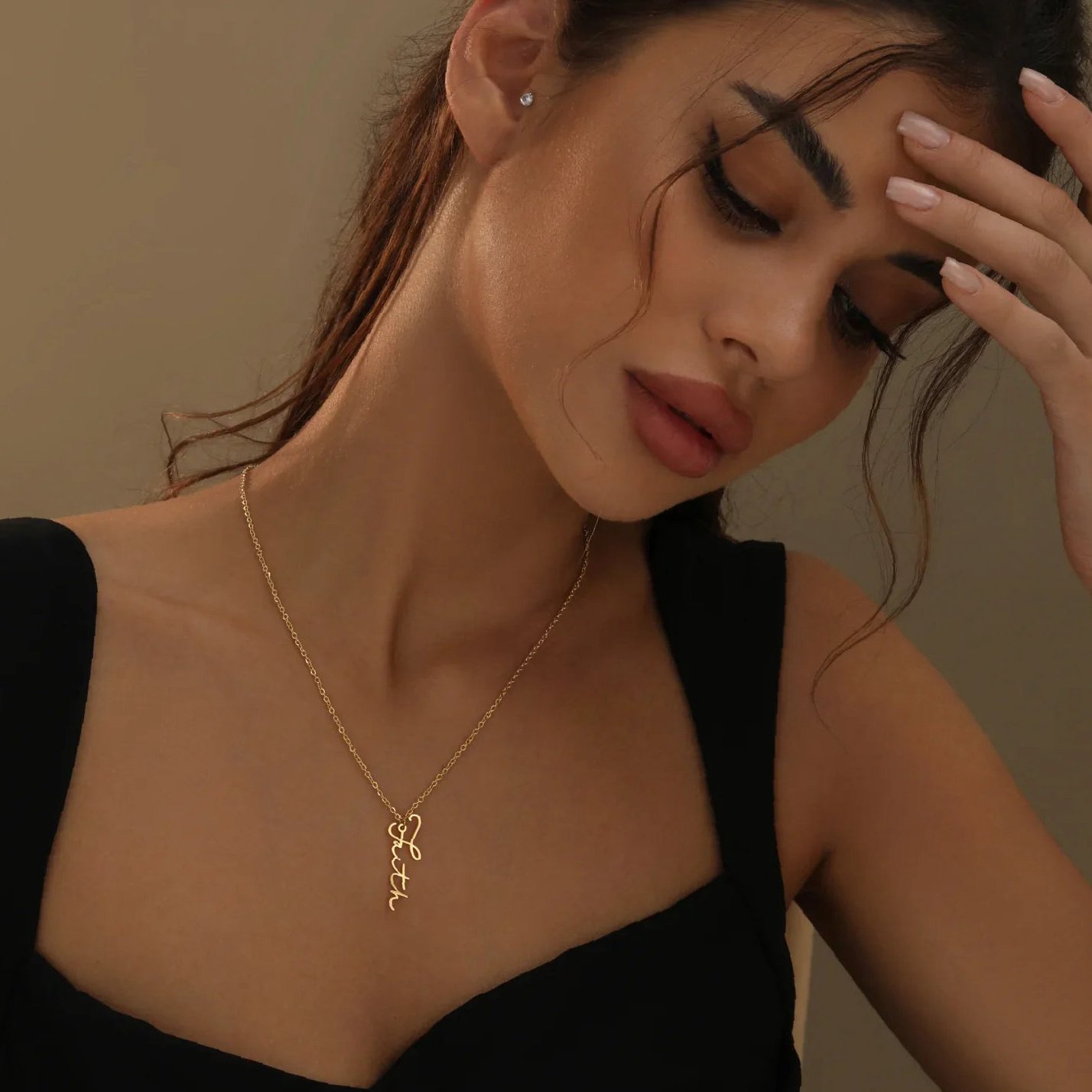Vertical Script Name Necklace | Custom Premium Metal Alloy Name Necklace - Engravely - Image 2
