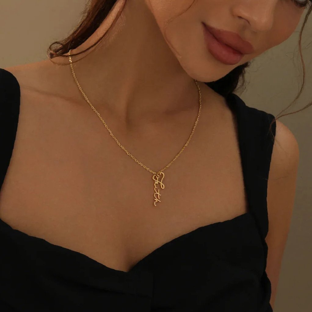 Vertical Script Name Necklace | Custom Premium Metal Alloy Name Necklace - Engravely - Image 3